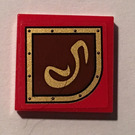 LEGO rot Fliese 2 x 2 mit Gold Muster Aufkleber mit Nut (3068)