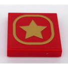 LEGO rouge Tuile 2 x 2 avec Gold Star et Gold Bague Autocollant avec rainure (3068)