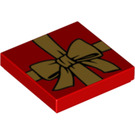 LEGO Red Tile 2 x 2 with Golden Bow, Gift Wrapping with Groove (3068 / 14573)