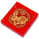 LEGO Red Tile 2 x 2 with Golden Bunny Sticker with Groove (3068)