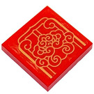 LEGO Rood Tegel 2 x 2 met Golden Ornaments Sticker met groef (3068)