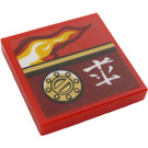 LEGO Red Tile 2 x 2 with Left Flame and Gold Round Sticker with Groove (3068)