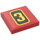 LEGO Rood Tegel 2 x 2 met Number '3' Sticker met groef