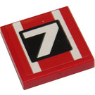 LEGO Red Tile 2 x 2 with Number 7 Sticker with Groove (3068)