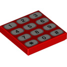 LEGO Rød Tile 2 x 2 med Number Keypad med Rille (3068 / 28444)