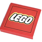 LEGO Red Tile 2 x 2 with Red Lego-Store Emblem Sticker with Groove (3068)