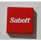 LEGO Red Tile 2 x 2 with 'Sabelt' Sticker with Groove (3068)