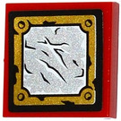 LEGO Red Tile 2 x 2 with Sheet Metall in Golden Frame Sticker with Groove (3068)