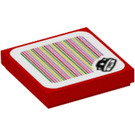 LEGO rot Fliese 2 x 2 mit Spiny Barcode (Gelb Lines) mit Nut (3068 / 69481)