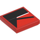 LEGO Red Tile 2 x 2 with White Line, Black Triangle and Stripe (Left) Sticker with Groove (3068)