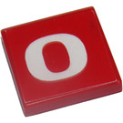 LEGO rouge Tuile 2 x 2 avec blanc "O" sur rouge Autocollant avec rainure (3068)