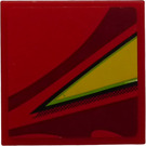 LEGO Red Tile 2 x 2 with Yellow Triangle (Left) Sticker with Groove (3068)