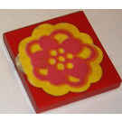 LEGO Red Tile 2 x 2 without Groove with Pink and Yellow Flower  Sticker without Groove