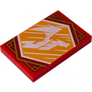 LEGO Red Tile 2 x 3 with Flying Dragon on Bright Light Orange Background (26603)