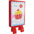 LEGO Red Tile 2 x 3 with Horizontal Clips with Cupcake Sale Sign Sticker ('U' Clips) (30350)