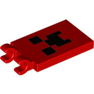 LEGO Red Tile 2 x 3 with Horizontal Clips with Minecraft Creeper Face (Thick Open 'O' Clips) (26965 / 30350)