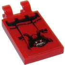LEGO Red Tile 2 x 3 with Horizontal Clips with Ninjago 'Oni Mask' Sticker (Thick Open 'O' Clips) (30350)