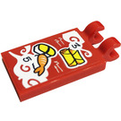 LEGO Red Tile 2 x 3 with Horizontal Clips with Sushi, Rolls, Shrimp, Numbers Sticker (Thick Open 'O' Clips) (30350)