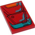 LEGO Red Tile 2 x 3 with Orange and Dark Turquoise Armor Plates Sticker (26603)