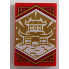 LEGO Red Tile 2 x 3 with White Dojo Temple (Ninjago Wisdom Banner) (26603 / 81679)