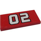 LEGO Red Tile 2 x 4 with ‘02’ Sticker (87079)
