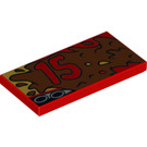 LEGO Red Tile 2 x 4 with 15 and mudsplatter left (33667 / 87079)