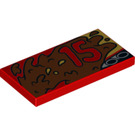 LEGO Red Tile 2 x 4 with 15 and mudsplatter right (33670 / 87079)