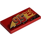 LEGO Rojo Plana 2 x 4 con ‘95’, Lightning, Flames, Exhaust Pipes (Izquierda) (33198 / 87079)