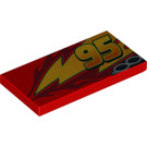 LEGO Red Tile 2 x 4 with '95' (offset), Lightning, Exhaust (Left) (87079 / 95979)