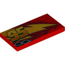 LEGO Red Tile 2 x 4 with '95' (offset), Lightning, Exhaust (Right) (87079 / 95978)