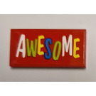 LEGO Rood Tegel 2 x 4 met 'Awesome' Sticker (87079)