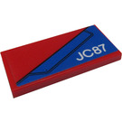 LEGO Red Tile 2 x 4 with Blue Wing Panel and 'JC87' on Red Background Sticker (87079)