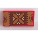 LEGO Red Tile 2 x 4 with Brown Pattern Sticker (87079)