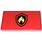 LEGO Red Tile 2 x 4 with Fire Logo Badge Sticker (87079)