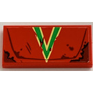 LEGO Red Tile 2 x 4 with green "V" Sticker (87079)