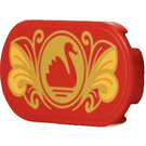LEGO Red Tile 2 x 4 with Rounded Ends with Swan and Floral Decoration Sticker (66857)