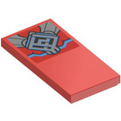 LEGO Red Tile 2 x 4 with Silver and Azure Geometric Design