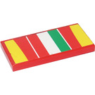 LEGO Red Tile 2 x 4 with Yellow, Red, White and Green Stripes Sticker (87079)