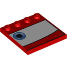 LEGO Rouge Tuile 4 x 4 avec Tenons sur Bord avec Bleu Œil sur Blanc Background (Droite) (6179 / 95444)