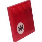 LEGO Rood Tegel 4 x 4 met Studs Aan Rand met Brand Mech Symbology (Links) Sticker (6179)