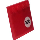LEGO rot Fliese 4 x 4 mit Bolzen auf Kante mit Feuer Mech Symbology (Recht) Aufkleber (6179)