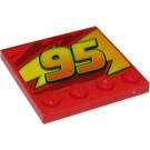 LEGO rot Fliese 4 x 4 mit Bolzen auf Kante mit Gelb '95' (Links) Aufkleber (6179)
