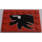 LEGO Rood Tegel 4 x 6 met Studs Aan 3 Edges met Zwart Patroon met Wit Line Sticker (6180)