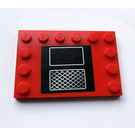 LEGO Red Tile 4 x 6 with Studs on 3 Edges with Grille and Hatch Sticker (6180)