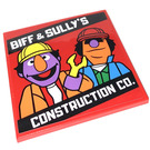 LEGO Rood Tegel 6 x 6 met Biff & Sully‘s Bouw Co. Sticker met buizen aan de onderzijde (10202)