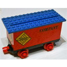 LEGO Red Train Battery Box Car with 'TRANSPORT' and 'COMPANY' Sticker