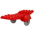 LEGO Red Vehicle Base 10 x 4 with Two Wheels Light Gray