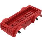 LEGO Red Vehicle Base 8 x 16 x 2.5 with Dark Stone Gray Wheel Holders with 5 Holes (65094)