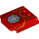 LEGO Red Wedge 4 x 4 Curved with Arc Reactor, Gold Stripes (45677)