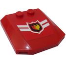 LEGO Red Wedge 4 x 4 Curved with fire logo Sticker (45677)